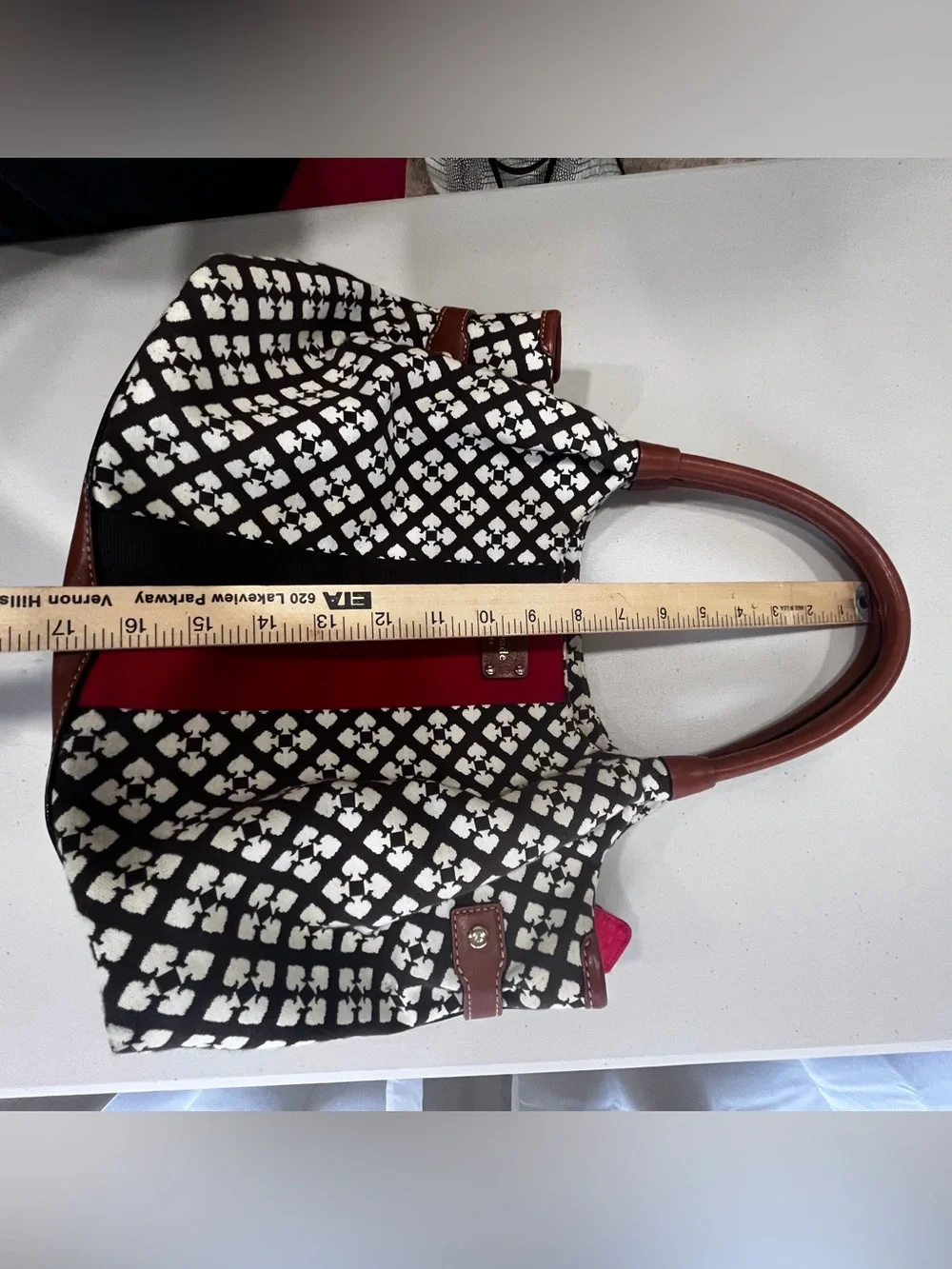 Kate Spade Brown Cream Spade Print Canvas Satchel Handbag